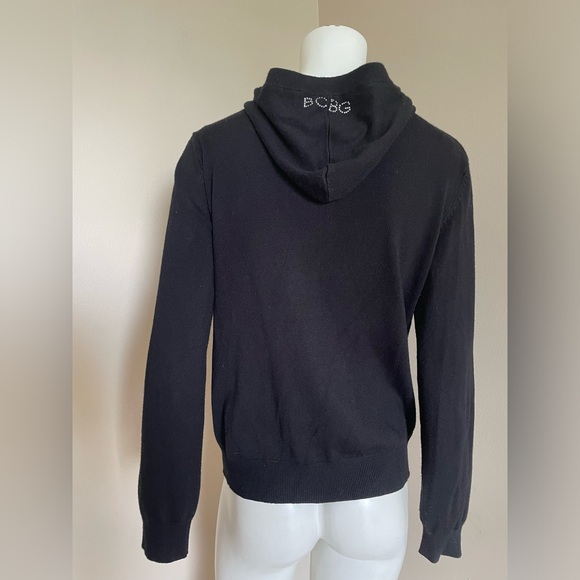 BCBGMaxAzria Soft Black Bedazzled Sequins Zip-Up Hoodie BCBG Y2K Size Large - Picture 5 of 13
